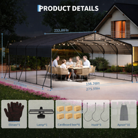 Garvee 20x20 FT Heavy Duty Metal Carport for 2 Cars – Galvanized Steel Roof, Wind & Snow Resistant, Reinforced Frame Outdoor Car Shelter with Solar Light, Dark Gray