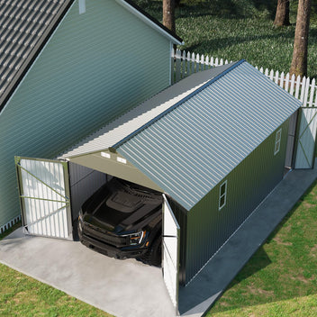 Garvee Enclosed Metal Carport 12×20 ft, 111" H All-Metal Garage Shelter with 19-Gauge Steel Frame & 27-Gauge Roof for Pickups SUVs