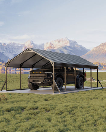 Garvee Metal Carport, 12 x 26 x 9 FT Reinforced Frame with Steel Roof, All-Weather Shelter for Pickup Trucks, SUVs and Boats