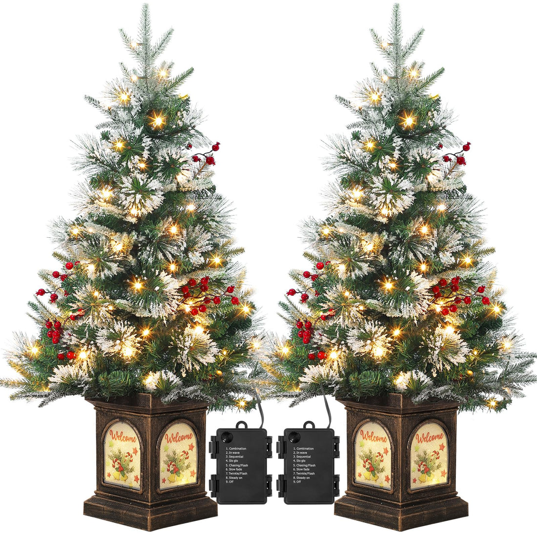 Garvee 3ft Mini Christmas Tree, Premium Snow Flocked Artificial Christmas Tree with 78 Warm White LED Lights, Pre Lit Xmas Pine Tree for Christmas Decoration, Yard, Home, Office(2 PCS)