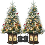 Garvee 3ft Mini Christmas Tree, Premium Snow Flocked Artificial Christmas Tree with 78 Warm White LED Lights, Pre Lit Xmas Pine Tree for Christmas Decoration, Yard, Home, Office(2 PCS) - Jingle Bells-8 Light Modes-2 Pack
