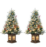 Garvee 3ft Small Christmas Tree, Pre Lit Snow Flocked Artificial Christmas Tree with 78 Warm White LED Lights, Premium Xmas Pine Tree for Christmas Decoration, Yard, Home, Office(2 PCS) - Gingerman-8 Light Modes-2 Pack