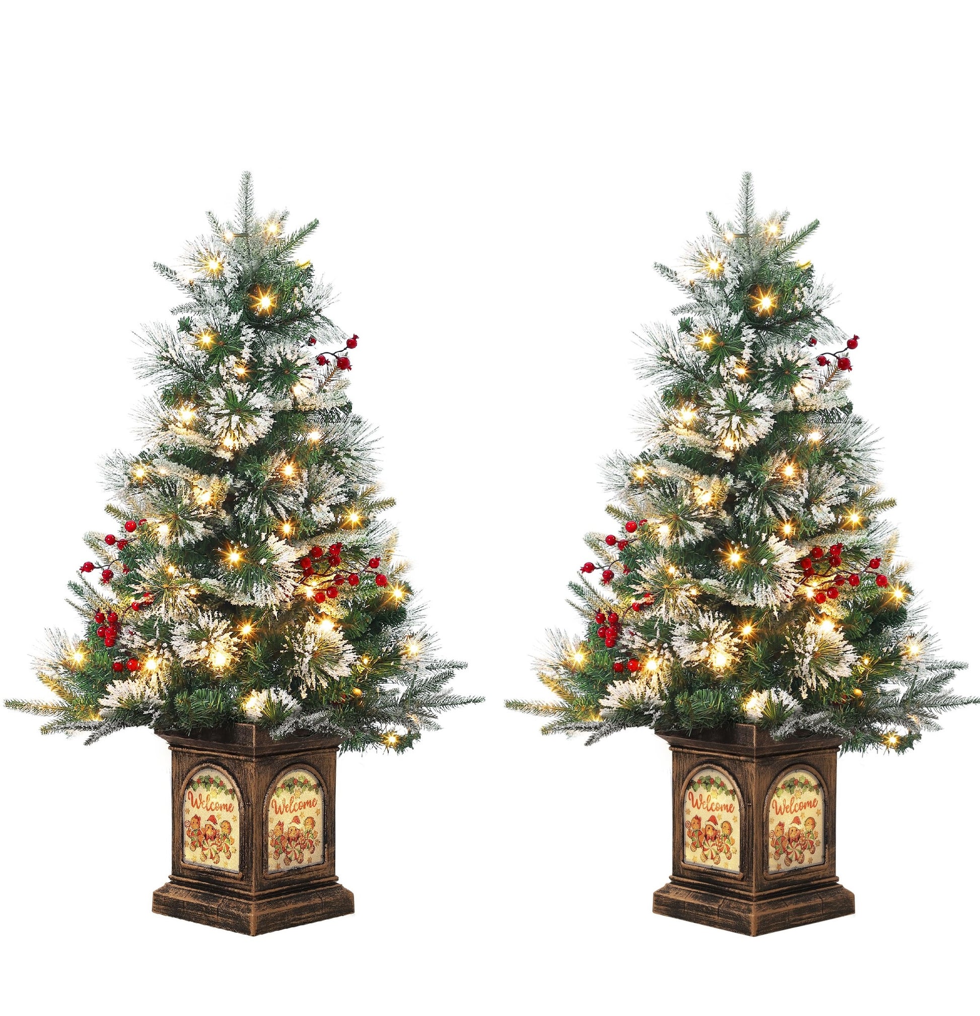Garvee 3ft Small Christmas Tree, Pre Lit Snow Flocked Artificial Christmas Tree with 78 Warm White LED Lights, Premium Xmas Pine Tree for Christmas Decoration, Yard, Home, Office(2 PCS)