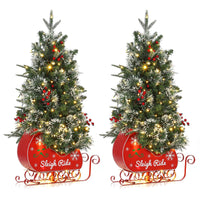 Garvee 3ft Christmas Tree with 78 Lights, Pre-Lit Artificial Desktop Xmas Tree with 8 Mode Includes Red Berries & Sleigh Base for Holiday Indoor DIY Christmas Decor, 2 PCS