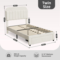 Garvee Twin Bed Frame with Drawer, Velvet Upholstered Platform Bed Frame with Storage Headboard, No Box Spring Needed, Easy Assembly, Noise-Free, Off White