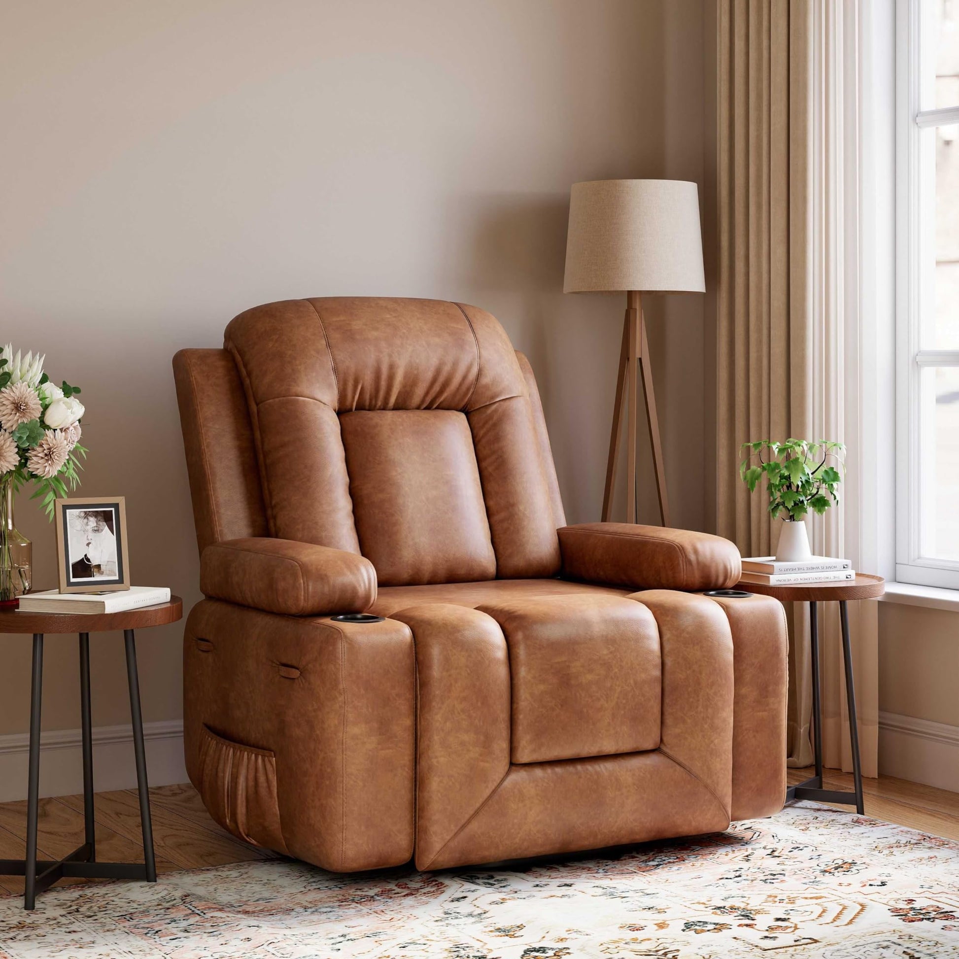 Garvee Power Lift Recliner Chair - Heat and Massage, Adjustable Back and Legs, PU Leather Electric Lift Chair Designed for Mobility Aid Elderly Relaxation, Brown