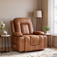 Garvee Power Lift Recliner Chair - Heat and Massage, Adjustable Back and Legs, PU Leather Electric Lift Chair Designed for Mobility Aid Elderly Relaxation, Brown