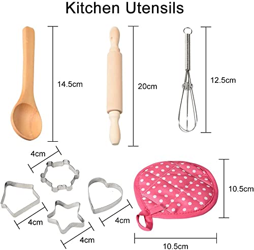 Garvee 11-Piece Kids Chef Pretend Kitchen Playset – Includes Rose Red Apron, Chef Hat, Cooking Mitt & Cookie Cutters – Fun Role Play & Baking Tools for Girls, Ideal Birthday & Christmas Gift (Color: System default_1)