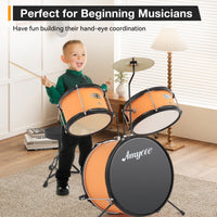 Garvee Drum Set for Beginners, 3-Piece Drum Set, Kids Drum Set with Bass Drum, 8" Suspended Cymbal, Stool, Drumsticks, Pedal