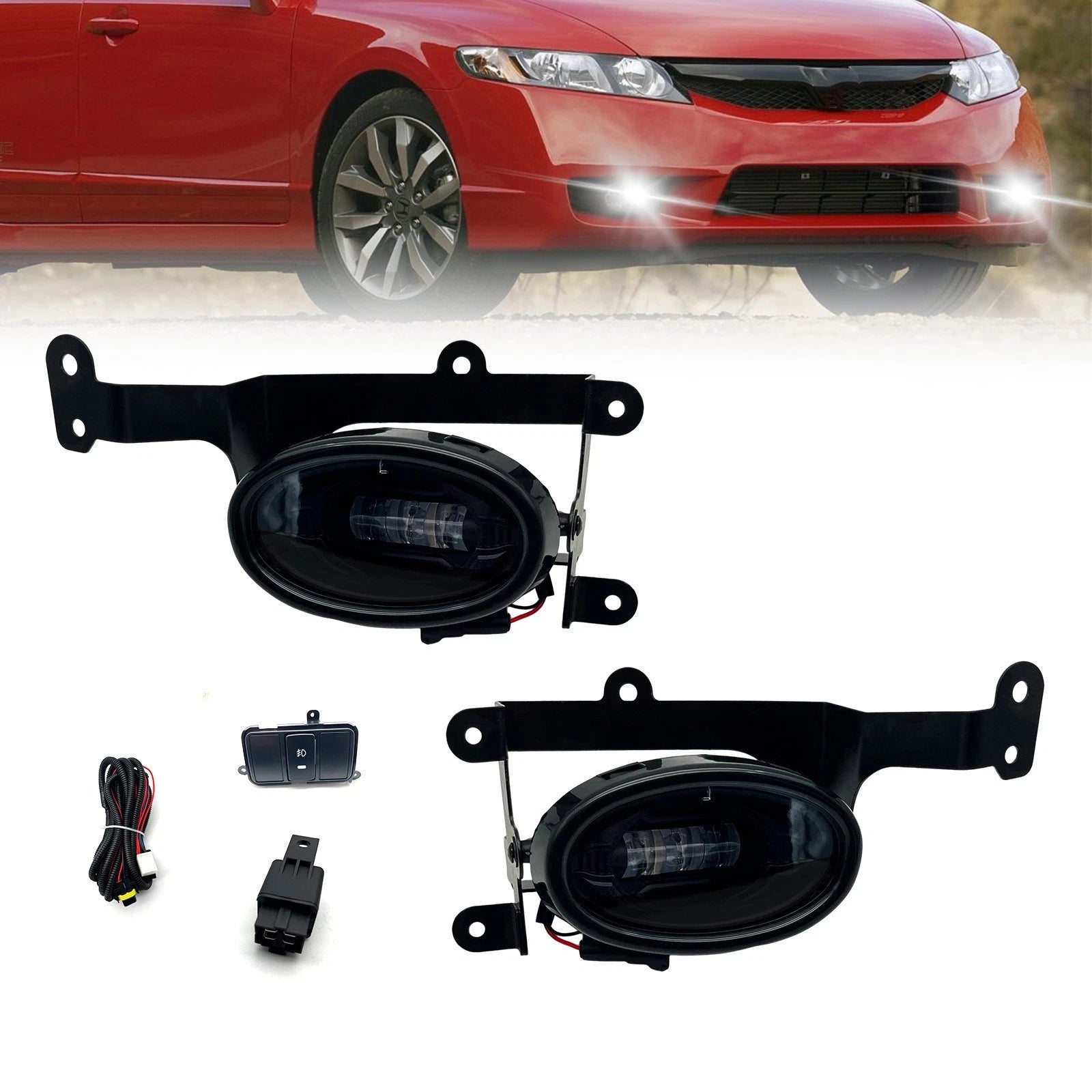 Garvee LED Fog Lights For Honda Civic 2 Door 2006 2007 08 Front Bumper Lamps Clear Lens