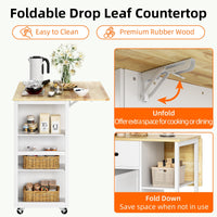 Garvee 43.12'' Wide Wood Top Kitchen Island Table with 2 Door Cabinets 2 Storage Drawers, Spice Rack Towel Rack, Wine Rack Kitchen Push Table with Folding Leaf Roller