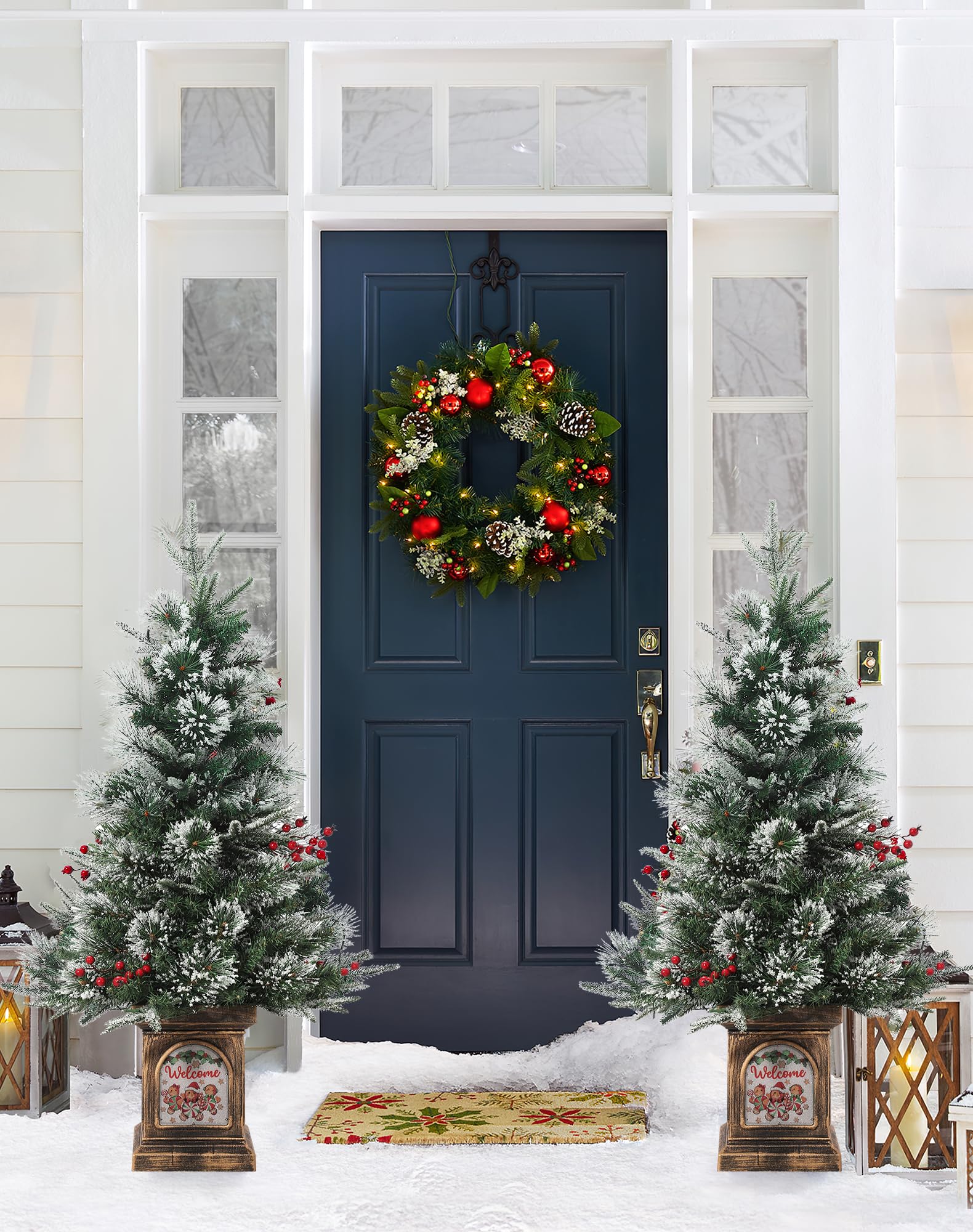 Garvee 3ft Small Christmas Tree, Pre Lit Snow Flocked Artificial Christmas Tree with 78 Warm White LED Lights, Premium Xmas Pine Tree for Christmas Decoration, Yard, Home, Office(2 PCS)