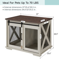 Garvee 37” Sliding Barn Door Dog Crate Furniture with Flip Top and Movable Divider, Wooden Dog Crate Table, Dog Kennel Side End Table, Furniture Style Large Dog House, White