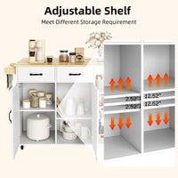 Garvee 43.12'' Wide Wood Top Kitchen Island Table with 2 Door Cabinets 2 Storage Drawers, Spice Rack Towel Rack, Wine Rack Kitchen Push Table with Folding Leaf Roller