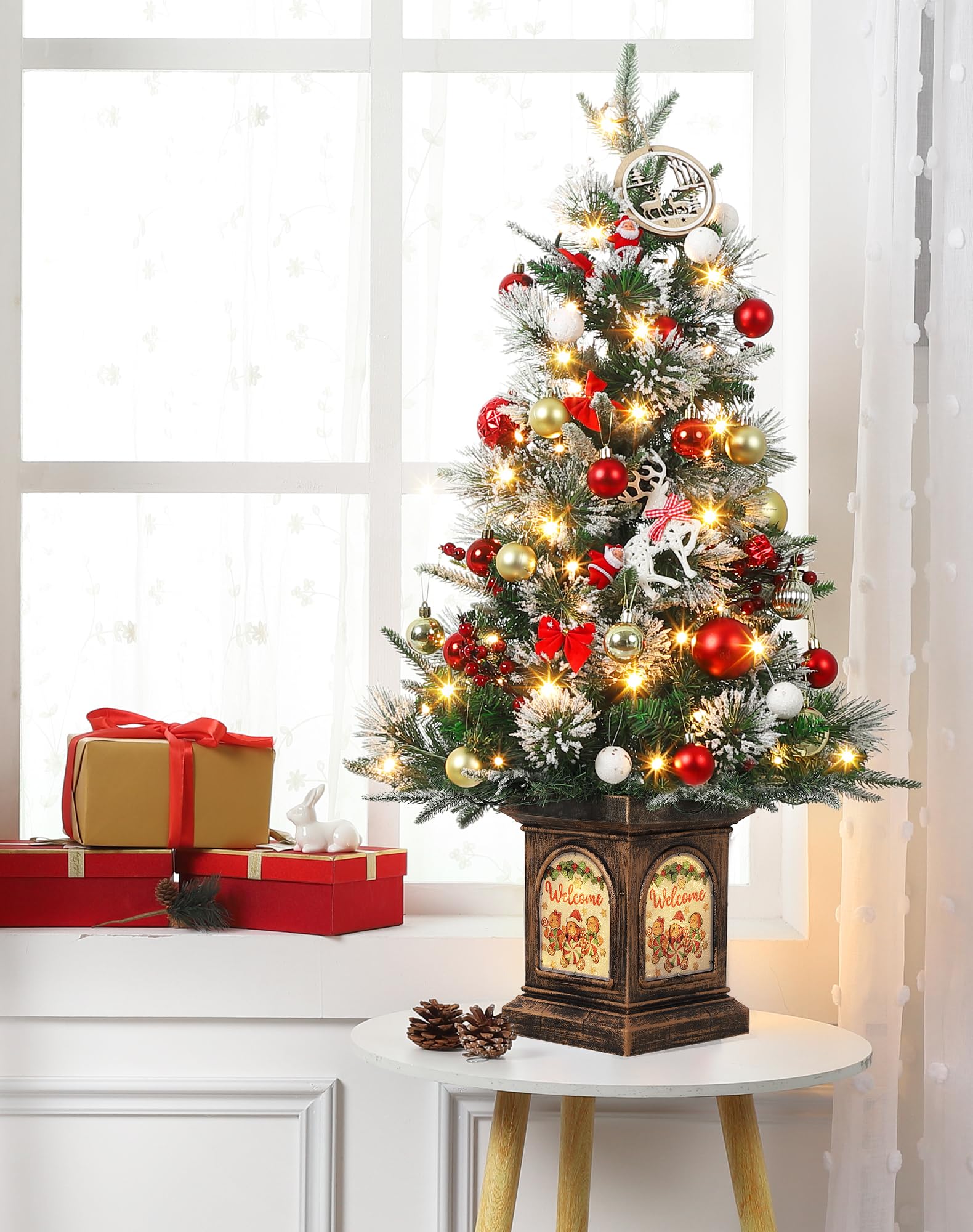 Garvee 3ft Small Christmas Tree, Pre Lit Snow Flocked Artificial Christmas Tree with 78 Warm White LED Lights, Premium Xmas Pine Tree for Christmas Decoration, Yard, Home, Office(2 PCS)