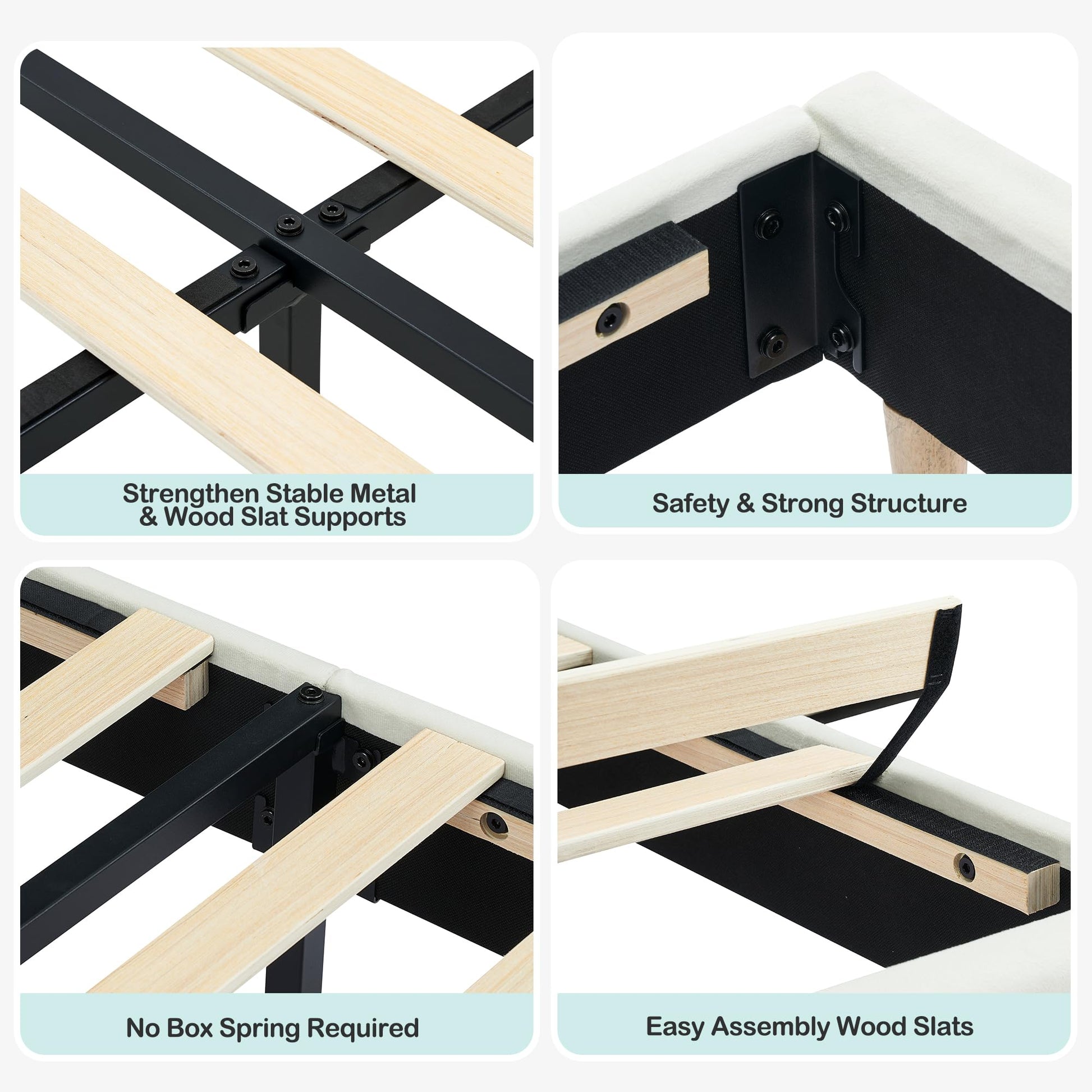 Garvee Twin Bed Frame with Drawer, Velvet Upholstered Platform Bed Frame with Storage Headboard, No Box Spring Needed, Easy Assembly, Noise-Free, Off White