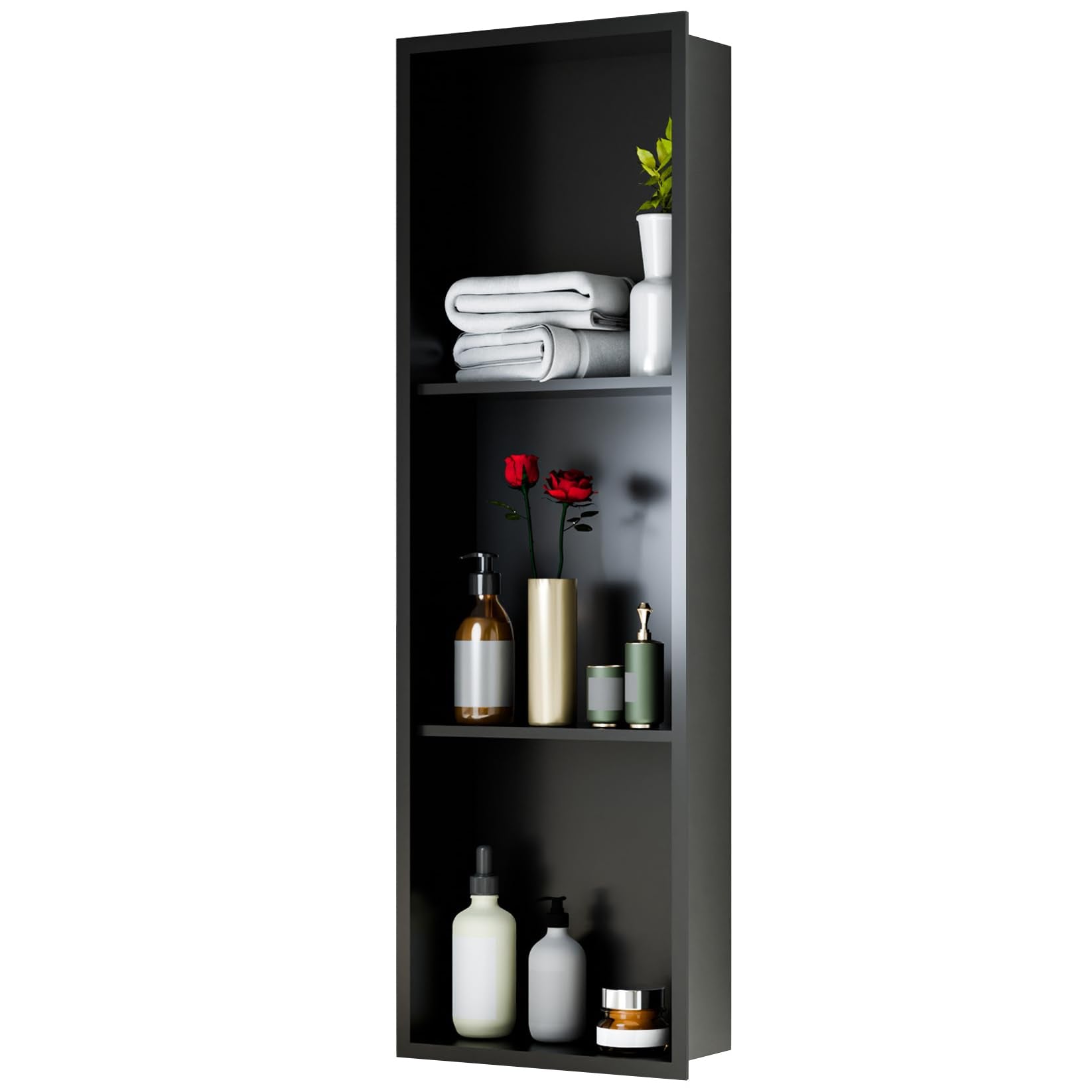 Garvee Stainless Steel Shower Niches Ready for Tile, 12" x 36" Modern Soap Niche, 3-Tier Organizer, No Tile Needed Recessed Wall Niche for Bathroom Storage, Black