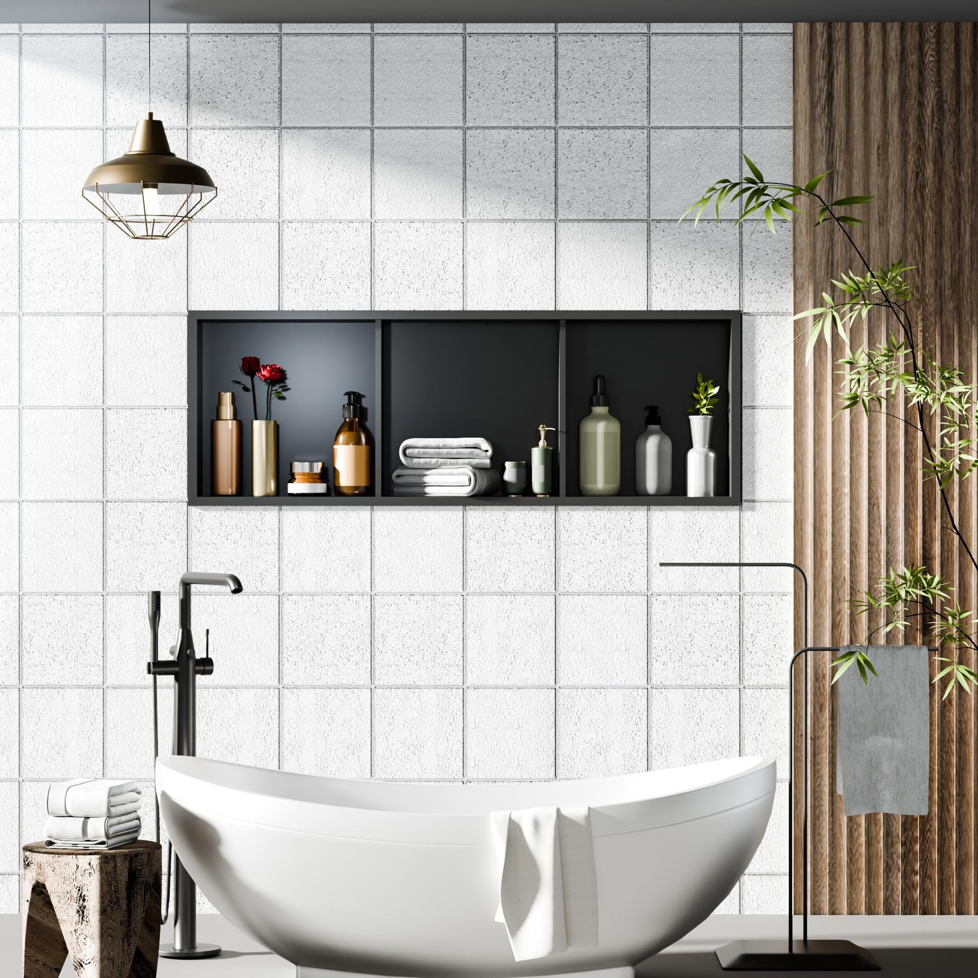 Garvee Stainless Steel Shower Niches Ready for Tile, 12" x 36" Modern Soap Niche, 3-Tier Organizer, No Tile Needed Recessed Wall Niche for Bathroom Storage, Black