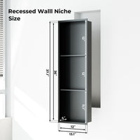 Garvee Stainless Steel Shower Niches Ready for Tile, 12" x 36" Modern Soap Niche, 3-Tier Organizer, No Tile Needed Recessed Wall Niche for Bathroom Storage, Black
