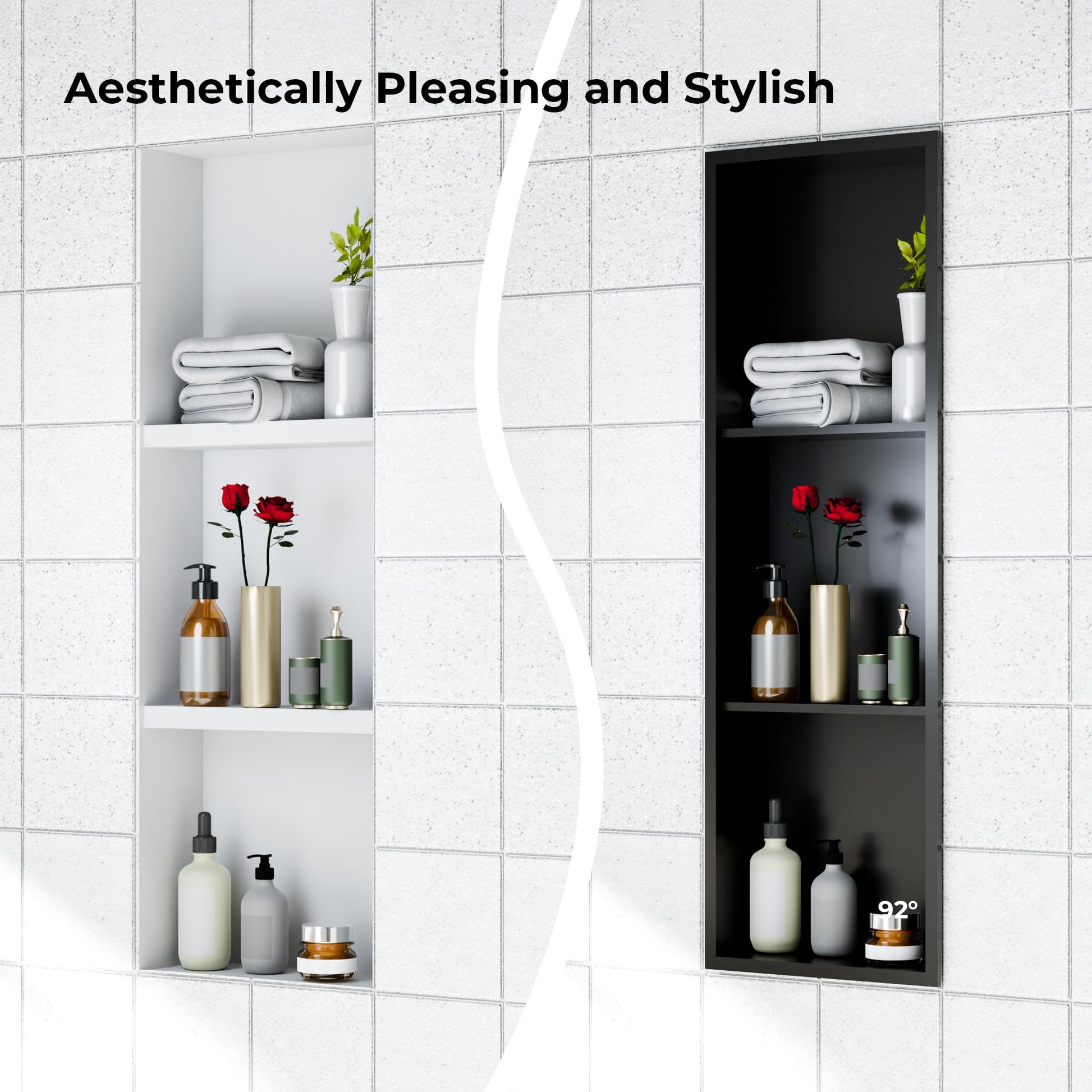 Garvee Stainless Steel Shower Niches Ready for Tile, 12" x 36" Modern Soap Niche, 3-Tier Organizer, No Tile Needed Recessed Wall Niche for Bathroom Storage, Black