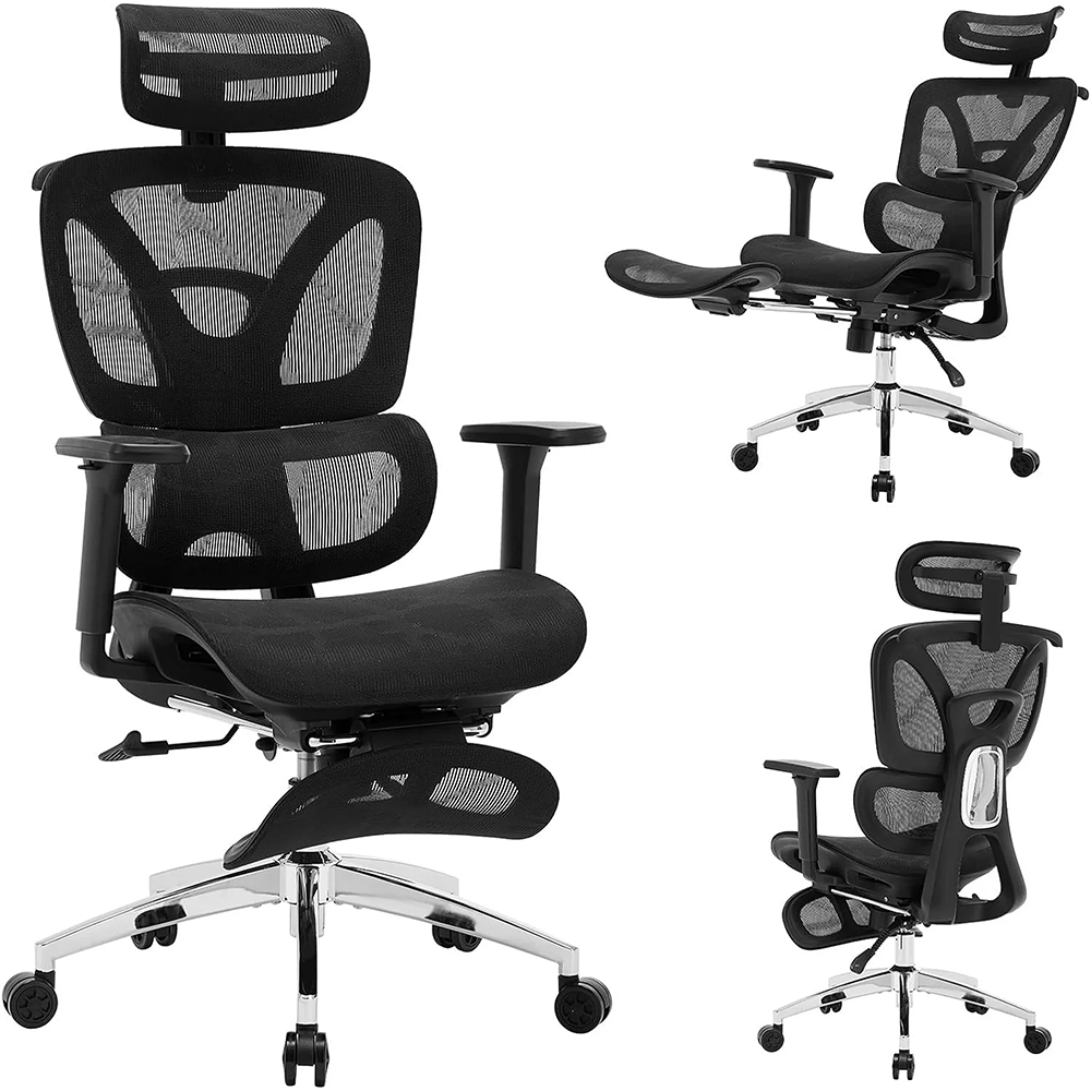Garvee Ergonomic Office Chair, High Back Ergonomic Desk Chair with Adjustable Lumbar Support,Mesh Home Office Chair Gaming Chair with Footrest,Up to 400LB,Black