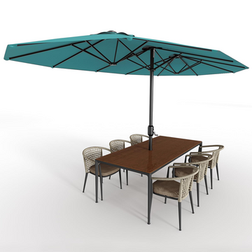Garvee 13' Double-Sided Umbrella, Outdoor Patio Umbrellas, Rectangle Market Umbrella with Crank Handle, Large Patio Umbrell for Poolside Backyard, Mist Blue