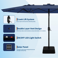 Garvee 15' Solar-Powered Patio Umbrella with 36 LED Lights, Double-Sided Design & Cross Base for Poolside, Deck, Backyard, Navy Blue