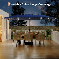 Garvee 15' Solar-Powered Patio Umbrella with 36 LED Lights, Double-Sided Design & Cross Base for Poolside, Deck, Backyard, Navy Blue