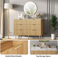 Garvee Fluted Dresser with 6 Drawers, 56" Wide Modern Chest of Drawers with Curved Profile Design, Wooden Dresser TV Stand, Wood Drawer Organizer for Bedroom, Living Room, Hallway, Natural Oak