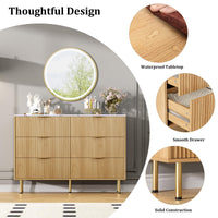 Garvee Fluted Dresser with 6 Drawers, 56" Wide Modern Chest of Drawers with Curved Profile Design, Wooden Dresser TV Stand, Wood Drawer Organizer for Bedroom, Living Room, Hallway, Natural Oak