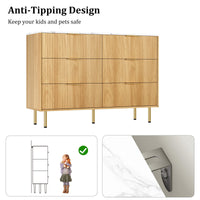Garvee Fluted Dresser with 6 Drawers, 56" Wide Modern Chest of Drawers with Curved Profile Design, Wooden Dresser TV Stand, Wood Drawer Organizer for Bedroom, Living Room, Hallway, Natural Oak