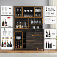 Garvee 70'' Wine Coffee Bar Cabinet with Storage Hutch, Tall Kitchen Pantry Liquor Cabinet with Sliding Barn Doors, Bottle Glasses Rack, Farmhouse Buffet for Home Dining Room, Oak