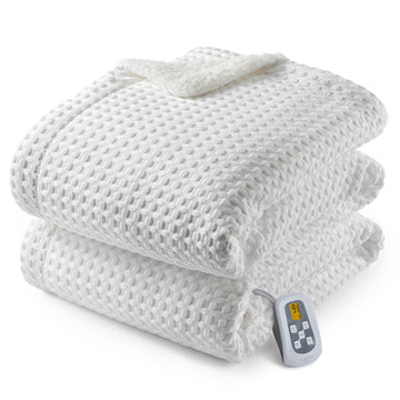Garvee Heated Blanket Full Size, Waffle Weave Electric Blanket Throw with LCD Controller, Fast Heating, 10 Heat Levels & 1-12H Time Settings, ETL Certified, Machine Washable, Off White, 72" x 84"