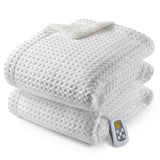 Garvee Heated Blanket Full Size, Waffle Weave Electric Blanket Throw with LCD Controller, Fast Heating, 10 Heat Levels & 1-12H Time Settings, ETL Certified, Machine Washable, Off White, 72" x 84" - Off White-Waffle Weave