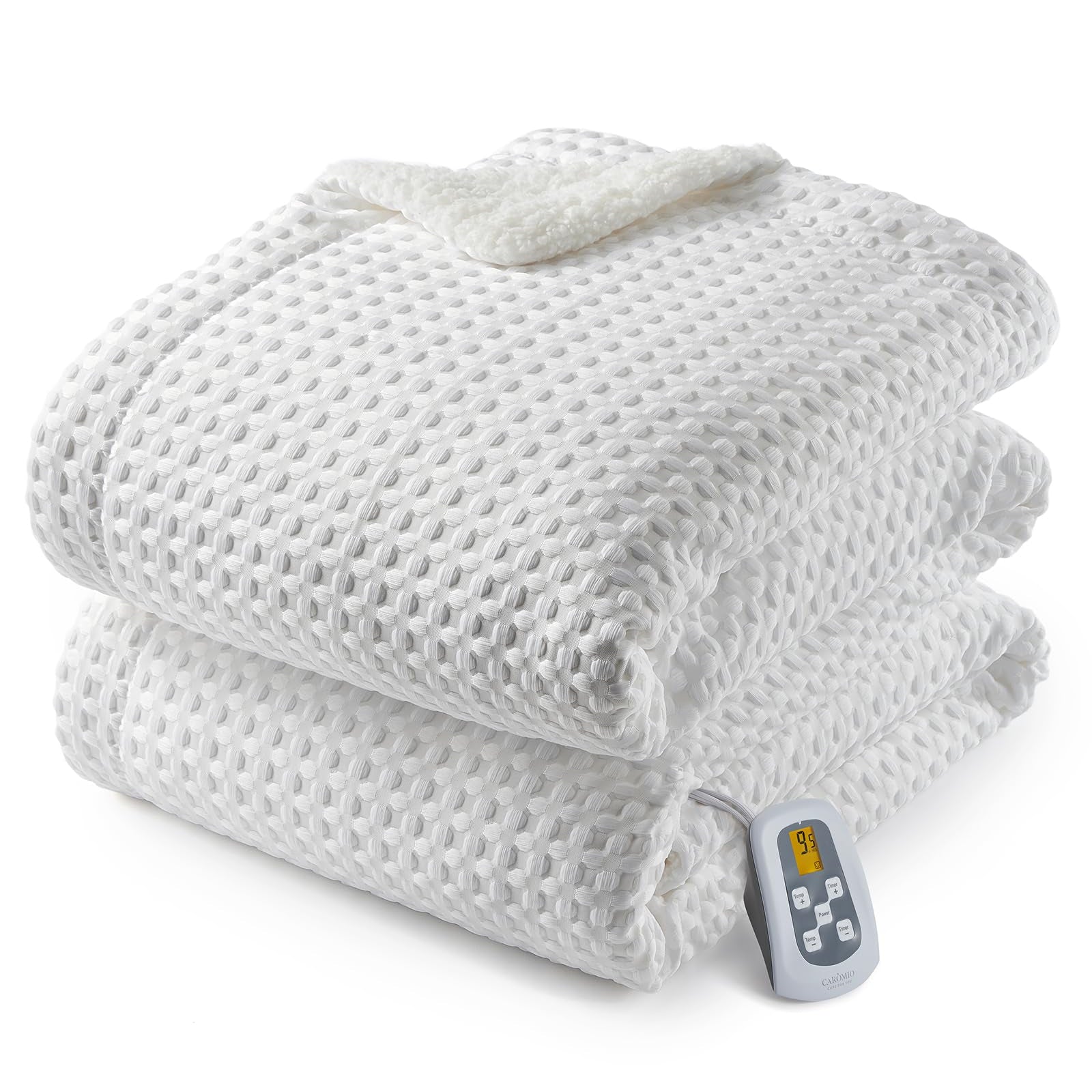 Garvee Heated Blanket Full Size, Waffle Weave Electric Blanket Throw with LCD Controller, Fast Heating, 10 Heat Levels & 1-12H Time Settings, ETL Certified, Machine Washable, Off White, 72" x 84"