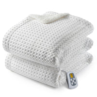 Garvee Heated Blanket Full Size, Waffle Weave Electric Blanket Throw with LCD Controller, Fast Heating, 10 Heat Levels & 1-12H Time Settings, ETL Certified, Machine Washable, Off White, 72" x 84"