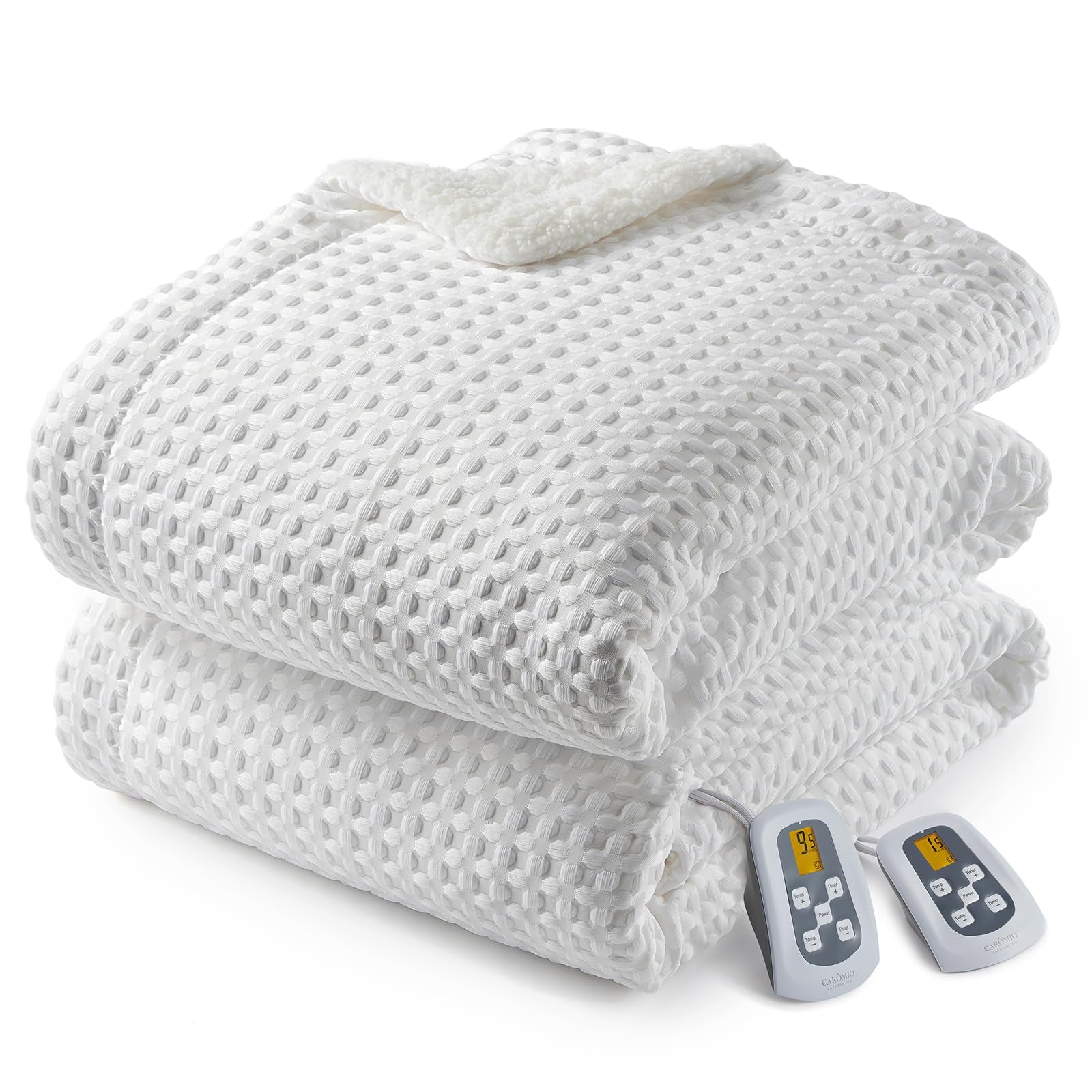 Garvee Heated Blanket Queen Size with LCD Dual Controller, Waffle Weave Fast Heating Electric Blankets, 10 Heat Levels & 1-12H Time Settings, ETL Certified, Machine Washable, Off White, 84" x 90"