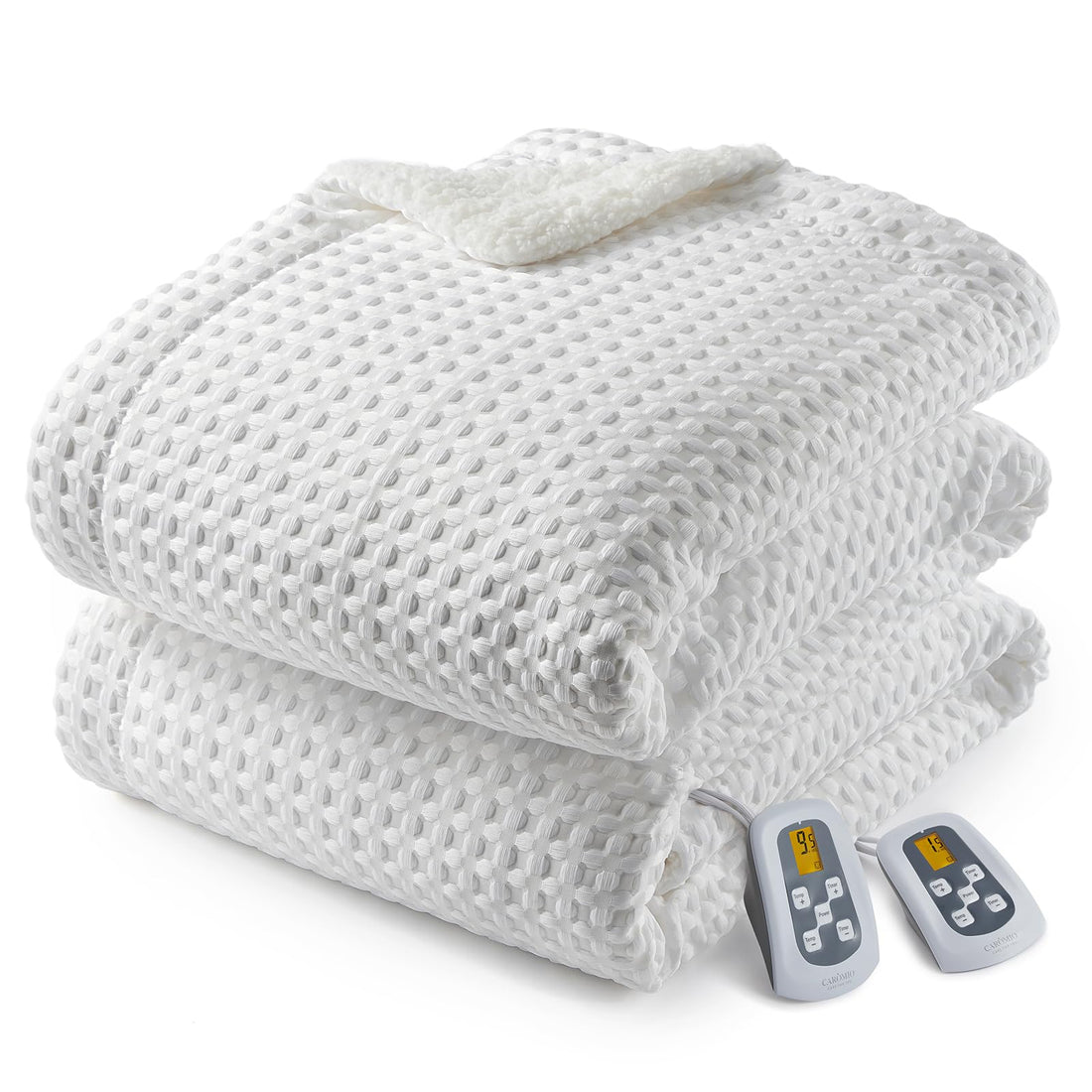 Garvee Heated Blanket Queen Size with LCD Dual Controller, Waffle Weave Fast Heating Electric Blankets, 10 Heat Levels & 1-12H Time Settings, ETL Certified, Machine Washable, Off White, 84" x 90"