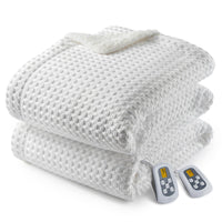 Garvee Heated Blanket Queen Size with LCD Dual Controller, Waffle Weave Fast Heating Electric Blankets, 10 Heat Levels & 1-12H Time Settings, ETL Certified, Machine Washable, Off White, 84" x 90"