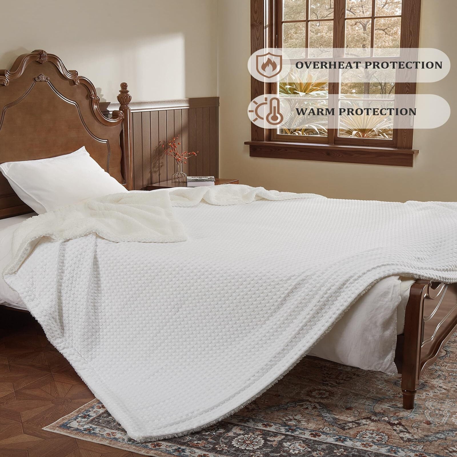 Garvee Heated Blanket Queen Size with LCD Dual Controller, Waffle Weave Fast Heating Electric Blankets, 10 Heat Levels & 1-12H Time Settings, ETL Certified, Machine Washable, Off White, 84" x 90"