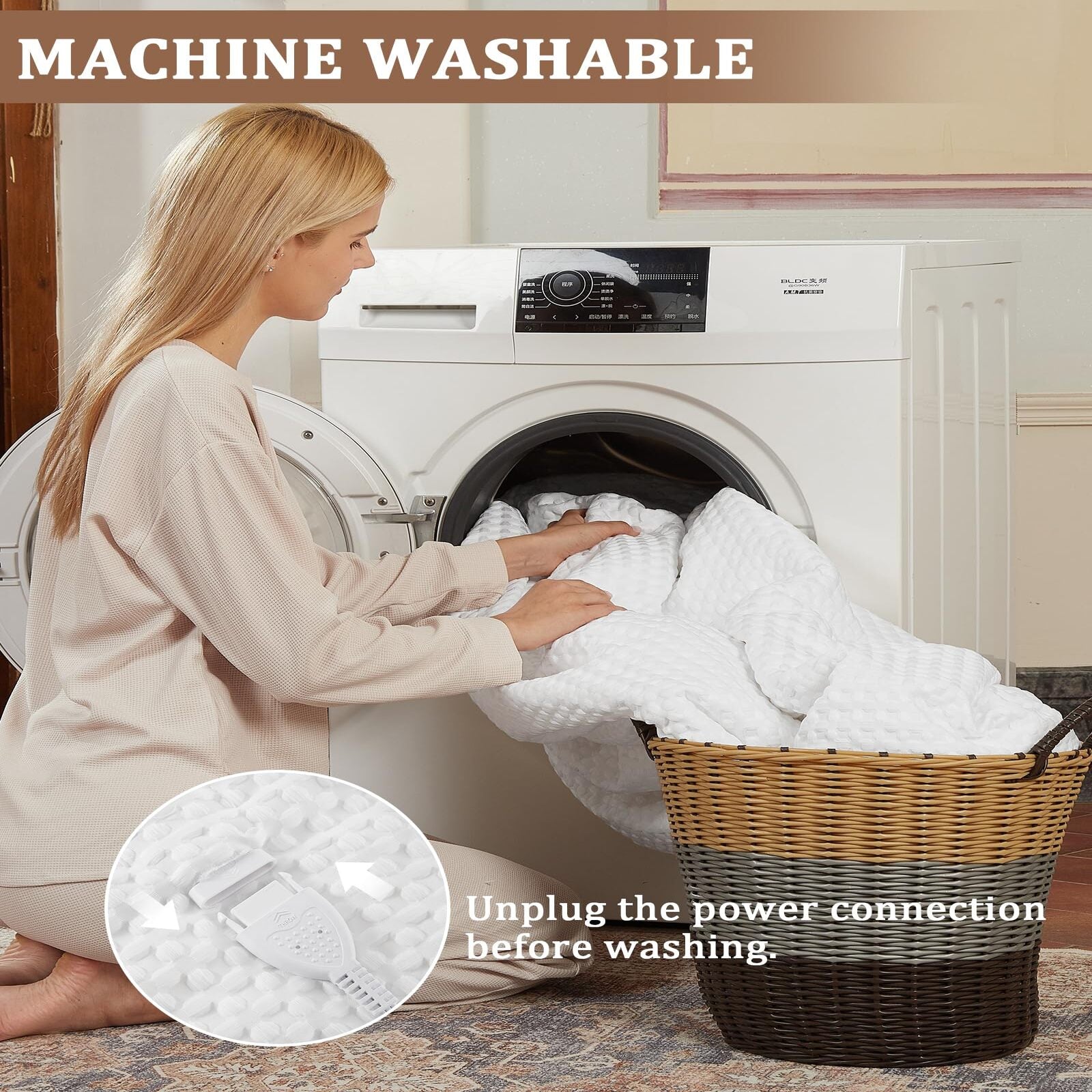 Garvee Heated Blanket Queen Size with LCD Dual Controller, Waffle Weave Fast Heating Electric Blankets, 10 Heat Levels & 1-12H Time Settings, ETL Certified, Machine Washable, Off White, 84" x 90"