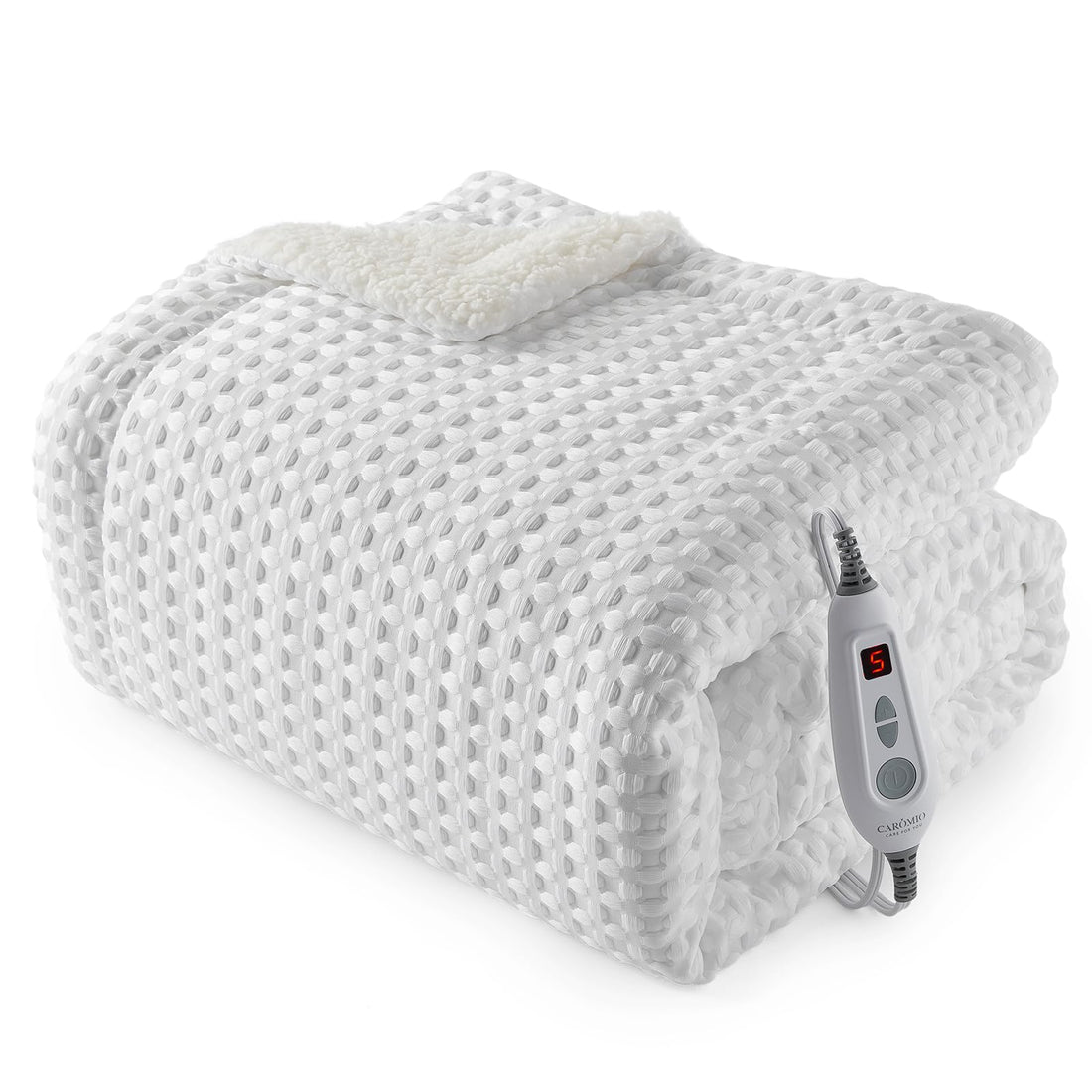 Garvee Heated Blanket Throw, Waffle Weave Electric Throw Blanket Fast Heating with LCD Controller, 6 Heat Levels & 4 Hour Auto Shut Off, ETL Certified, Machine Washable, White, 50" x 60"