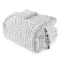 Garvee Heated Blanket Throw, Waffle Weave Electric Throw Blanket Fast Heating with LCD Controller, 6 Heat Levels & 4 Hour Auto Shut Off, ETL Certified, Machine Washable, White, 50" x 60"