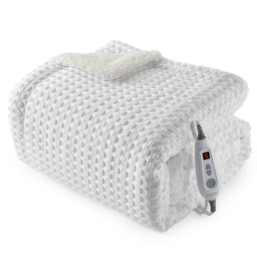 Garvee Heated Blanket Throw, Waffle Weave Electric Throw Blanket Fast Heating with LCD Controller, 6 Heat Levels & 4 Hour Auto Shut Off, ETL Certified, Machine Washable, White, 50" x 60"