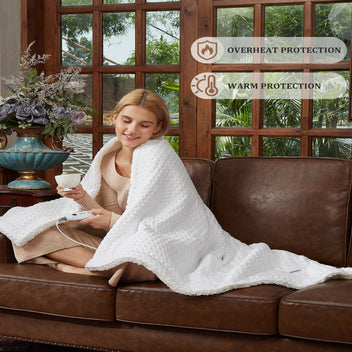 Garvee Heated Blanket Twin Size, Waffle Weave Electric Throw Blanket Fast Heating with LCD Controller, 10 Heat Levels & 1-12H Time Settings Auto Off, ETL Certified, Off White, 62" x 84"