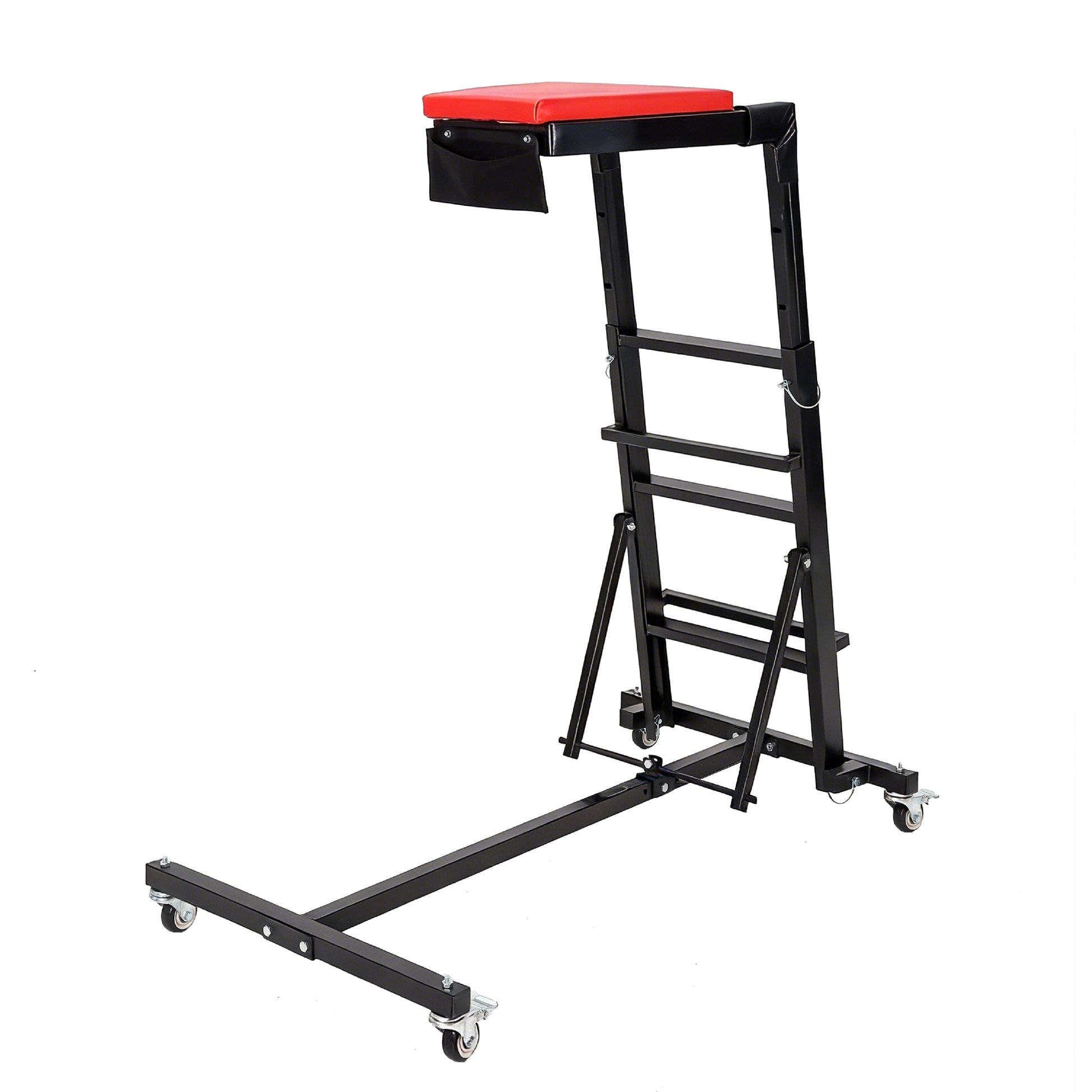 Garvee Foldable Topside Automotive Creeper, 53"-70" Adjustable Height 400lbs Capacity Engine Creeper with Padded Deck & Locking Swivel Casters for Garage Workshop Repair Maintenance, I-Base, Black