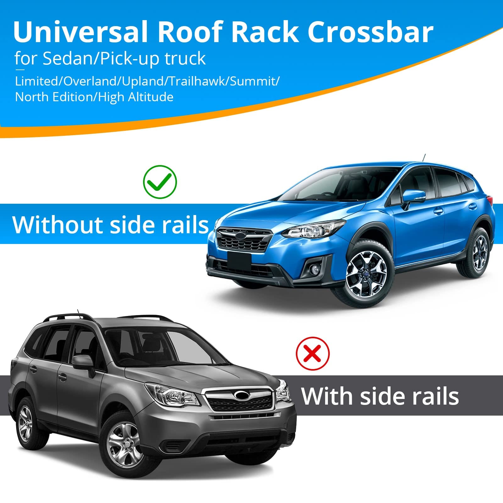 Adjustable 20-54" Roof Cross Bar, Fits Without Grooved Rails