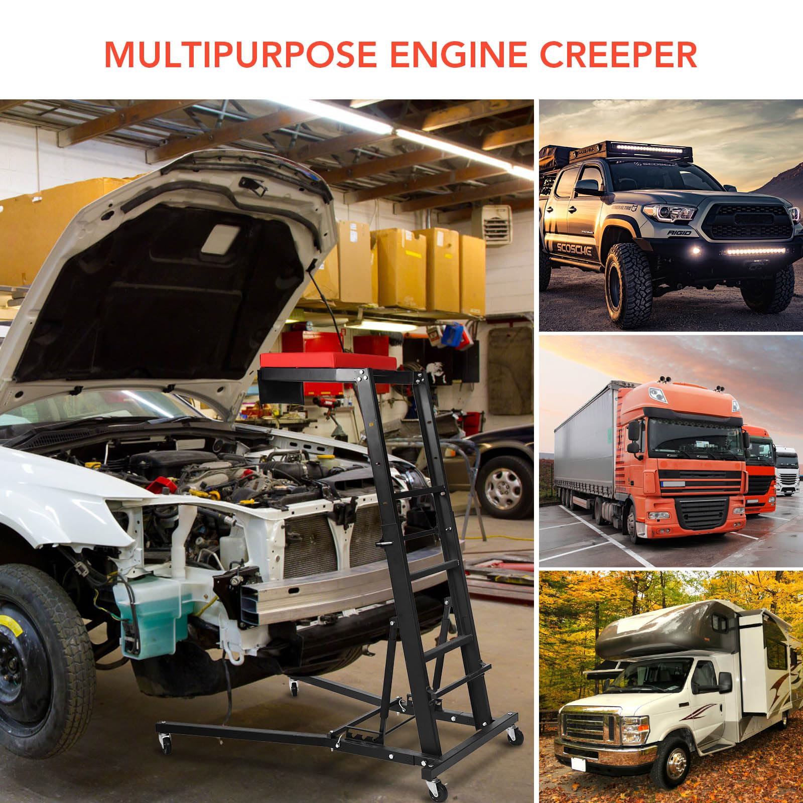 Automotive Engine Creeper, 400 LBS Engine Creeper, 48"-66" Adjustable Height
