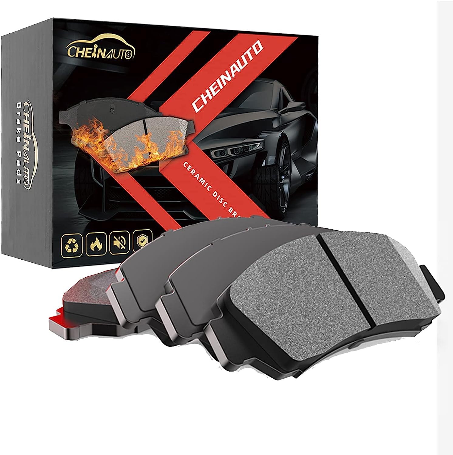 Rear Brake Pads with Hardware, 4 PCS Ceremic Brake Pads Set