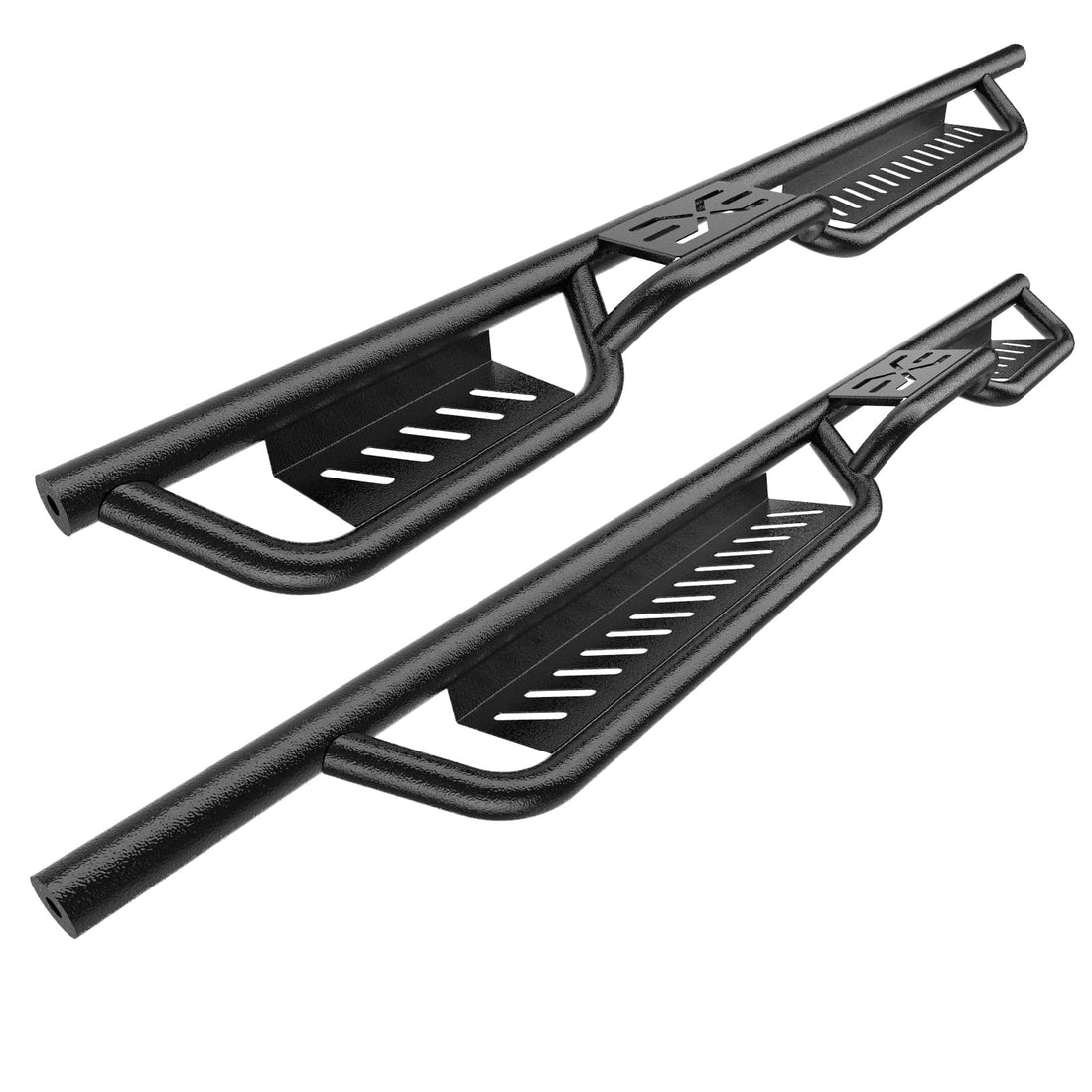 2018-2024 Jeep JL 4D Black Steel Running Boards w/Two Stairs